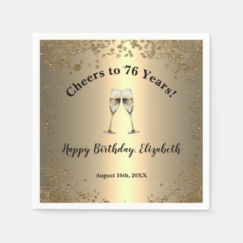 Elegant Cheers Gold 76th Birthday Napkins