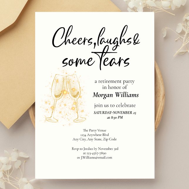 Elegant Cheers Laughs Tears Retirement Party Invitation (Creator Uploaded)