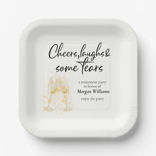 Elegant Cheers Laughs Tears Retirement Party Paper Plates (Front)