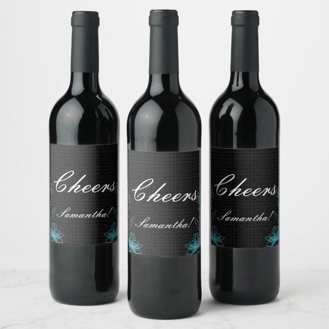 Elegant Cheers Name Black  Wine Label (Bottles)