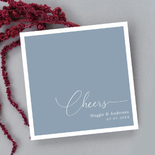 Elegant Cheers Script Dusty Blue Wedding Napkins