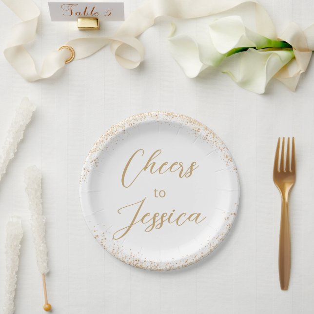 Elegant Cheers Script Glitter Birthday Party  Paper Plates (Wedding)