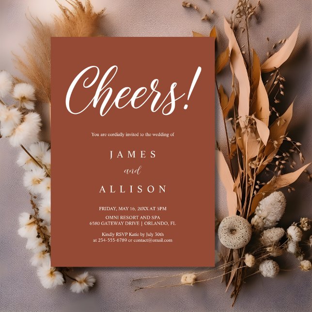 Elegant Cheers Script Terracotta Wedding  Invitation (Creator Uploaded)