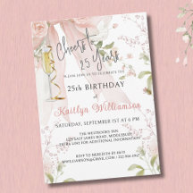 Elegant Cheers to 25 Years Pink Bow Floral 