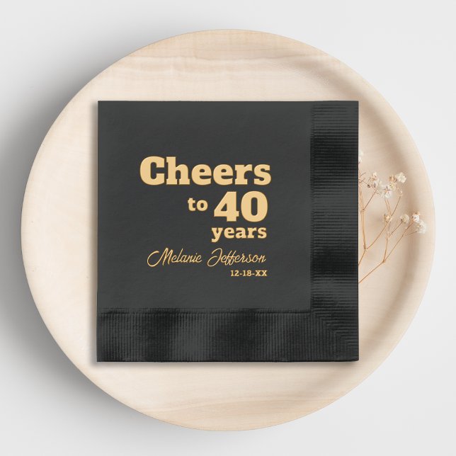Elegant Cheers to 40 Years 40th Birthday Foil Napkins (Creator Uploaded)