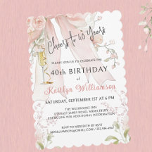 Elegant Cheers to 40 Years Pink Bow Floral  