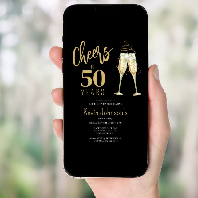 Elegant cheers to 50 years 50th birthday party invitation (Front Digital)