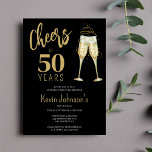 Elegant cheers to 50 years 50th birthday party invitation<br><div class="desc">Modern faux gold trendy handwriting script cheers to 50 years black birthday party invitation with champagne glasses.</div>