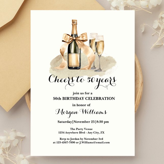 Elegant Cheers to 50 Years Champagne 50th Birthday Invitation (Creator Uploaded)
