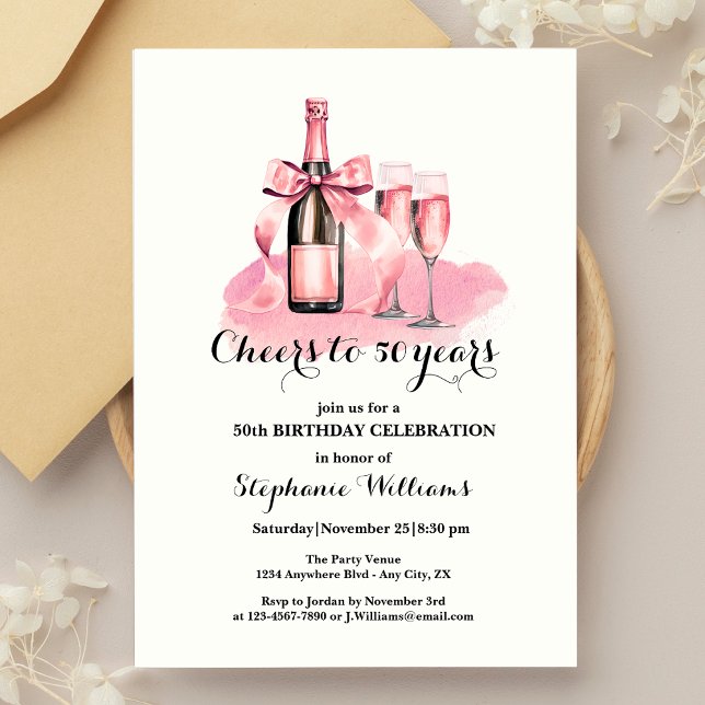 Elegant Cheers to 50 years Champagne 50th Birthday Invitation (Creator Uploaded)
