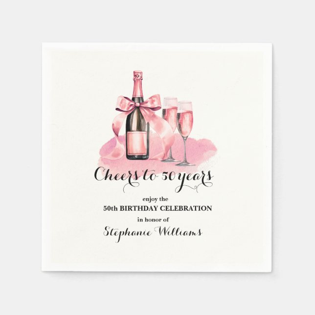 Elegant Cheers to 50 years Champagne 50th Birthday Napkins (Front)