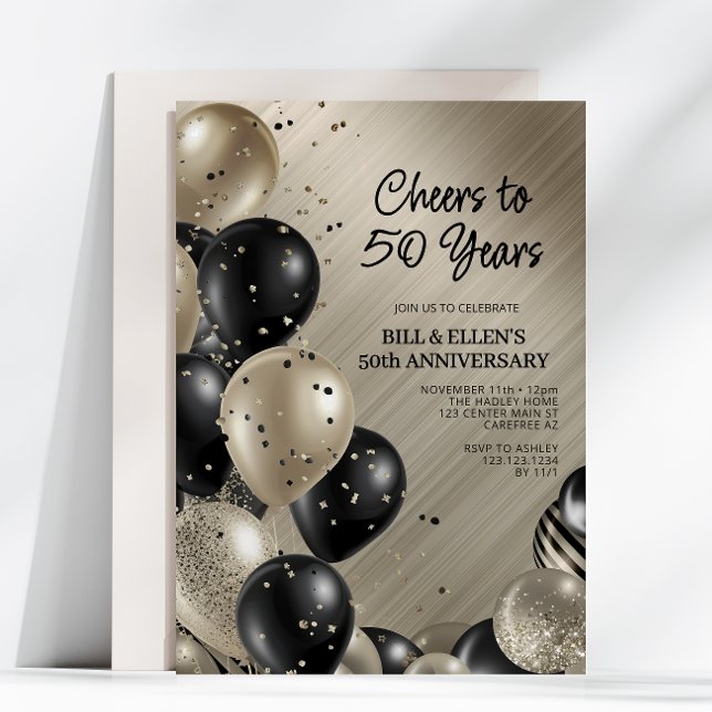 Elegant Cheers to 50 Years Wedding Anniversary Invitation (Creator Uploaded)