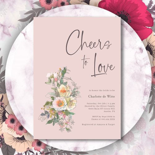 Elegant Cheers to Love Hand Lettered Bridal Shower Invitation