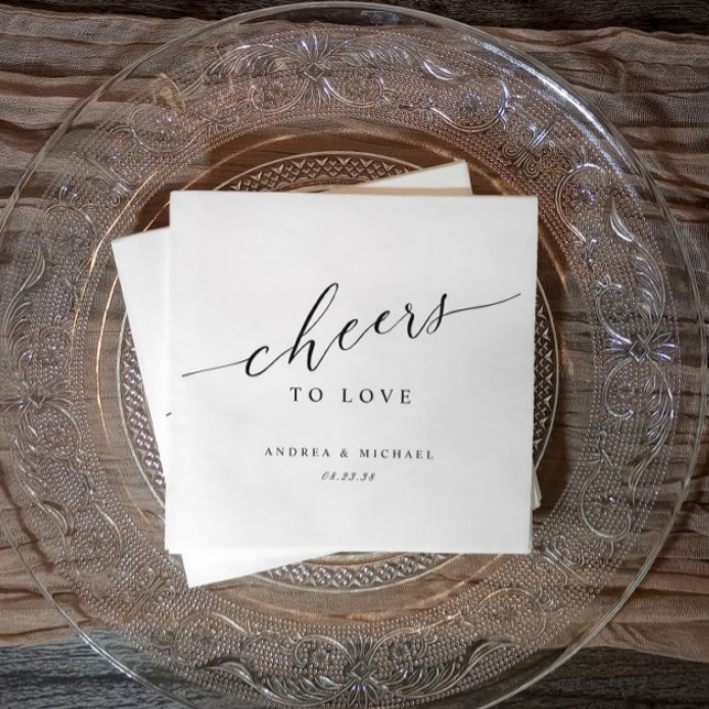 Elegant Cheers to Love Wedding Cocktail Napkins (Wedding napkins - cheers to love (black ink))