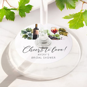 Elegant Cheers to Love Wine Themed Bridal Shower Wine Glass Tag