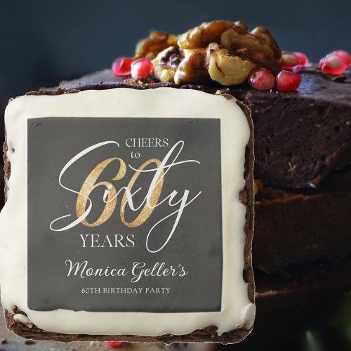 Elegant Cheers to Sixty  60th Black Gold Birthday Brownie