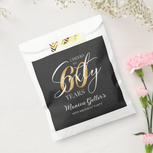 Elegant Cheers to Sixty   60th Black Gold Birthday Favor Bag