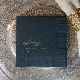 Elegant Cheers Wedding Black and Gold Foil Napkins