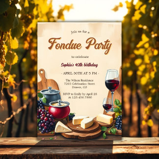 Elegant Cheese Wine Fondue Birthday Party Invitation