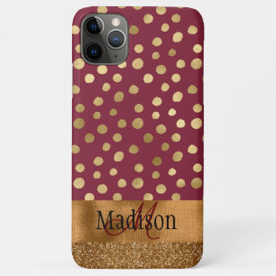 Elegant Cheetah Gold Burgundy Monogram Metallic iPhone 11 Pro Max Case