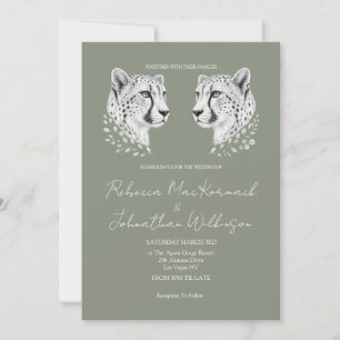 Elegant Cheetah Sage Green Botanical Modern Nature Invitation