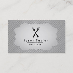 Elegant Chef Catering Retro Cross Fork White Steel Business Card