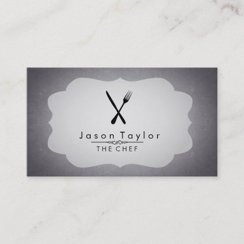 Elegant Chef Catering Retro Knife Fork Chalkboard Business Card