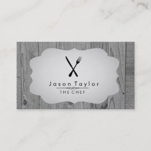 Elegant Chef Catering Retro Knife Fork Wood Gray Business Card