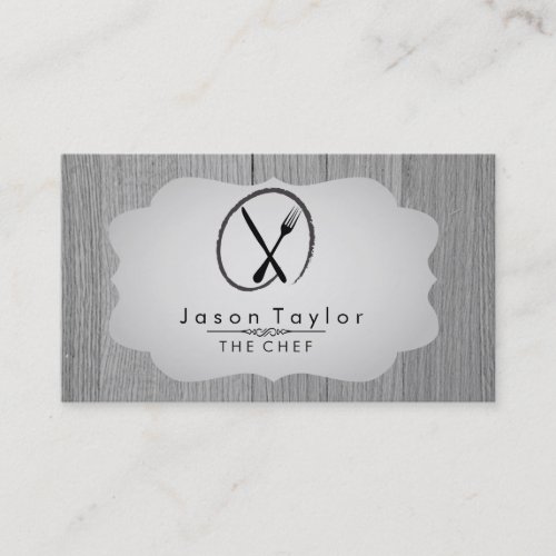 Elegant Chef Catering Retro Knife Fork Wood Gray Business Card