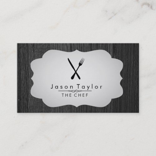 Elegant Chef Catering Retro Knife Fork Wood Gray Business Card