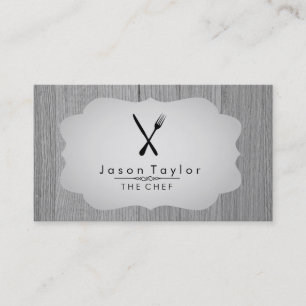 Elegant Chef Catering Retro Knife Fork Wood Gray Business Card