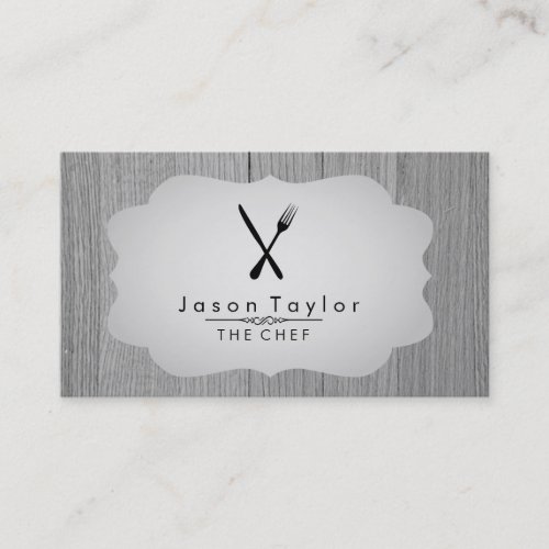 Elegant Chef Catering Retro Knife Fork Wood Gray Business Card