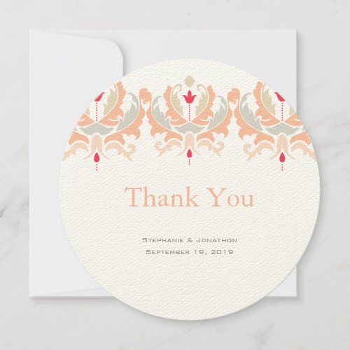 Elegant Cherry and Peach Damask Wedding Thank You