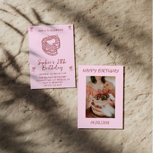 Elegant Cherry Birthday Invitation with Heart Cake