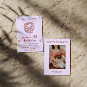 Elegant Cherry Birthday Invitation with Heart Cake