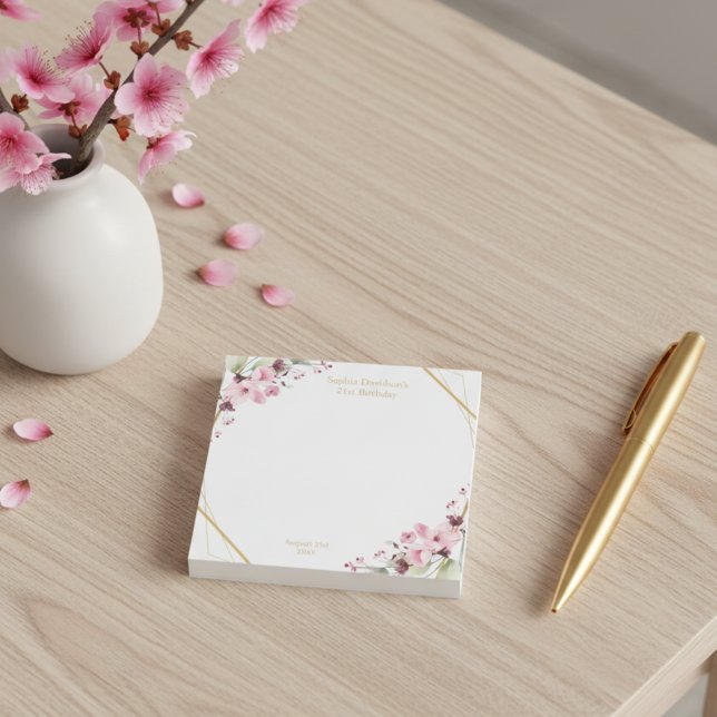 Elegant Cherry Blossom 21st Birthday Party Favor Post-it Notes (Stylish pink sakura flowers birthday post it notes.)