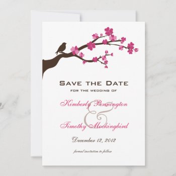 Elegant Cherry Blossom And Bird Save The Date by Jamene at Zazzle