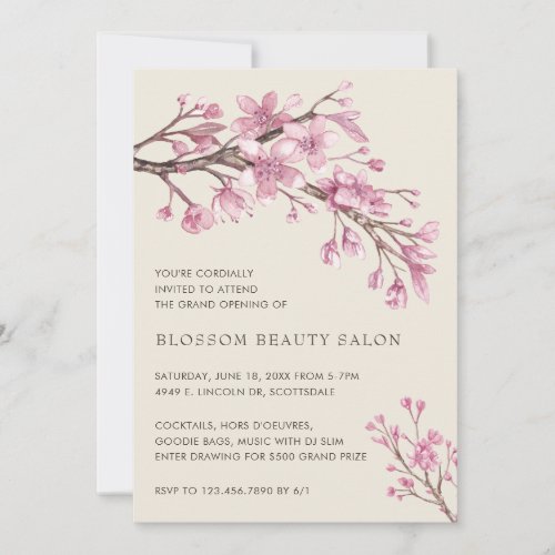 Elegant Cherry Blossom Beauty Salon Grand Opening Invitation