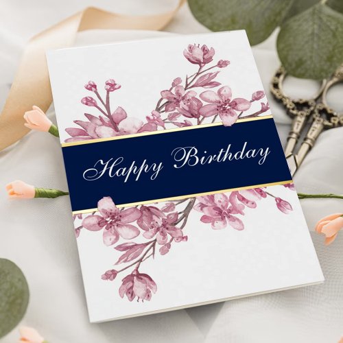 Elegant Cherry Blossom Birthday Real Foil Greeting Card