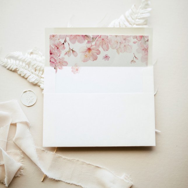 Elegant cherry blossom blush wedding envelope liner (Creator Uploaded)