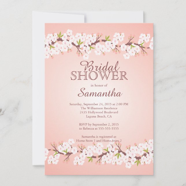 Elegant Cherry Blossom Bridal Shower Invitation (Front)