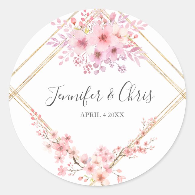 Elegant Cherry Blossom Classic Round Sticker (Front)