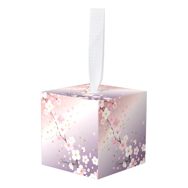 Elegant Cherry Blossom  Cube Ornament (Front Angled)