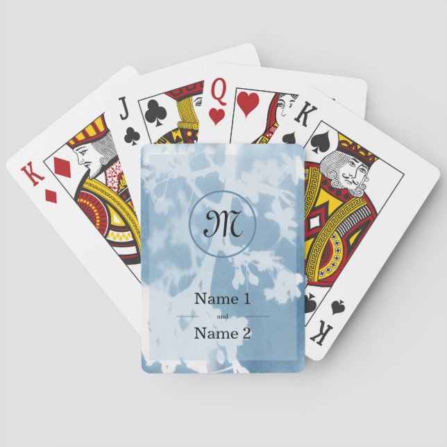 Elegant Cherry Blossom Cyanotype Wedding Invite  Poker Cards (Back)