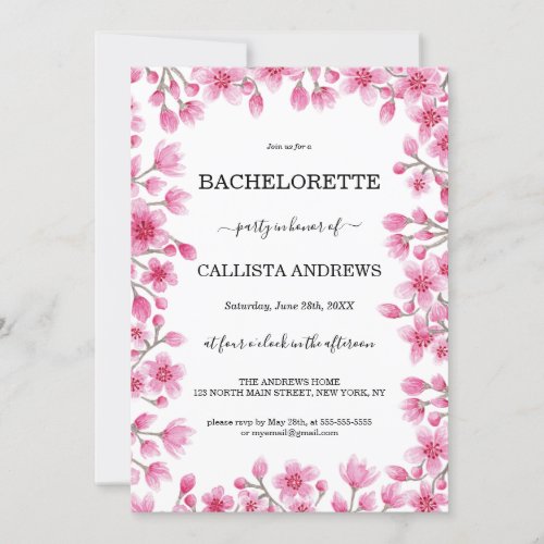 Elegant Cherry Blossom Floral Border Bachelorette Invitation