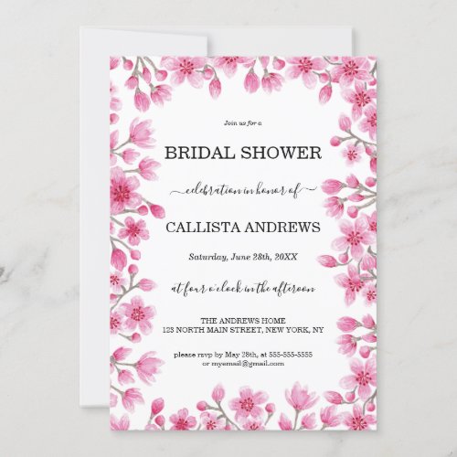 Elegant Cherry Blossom Floral Border Bridal Shower Invitation