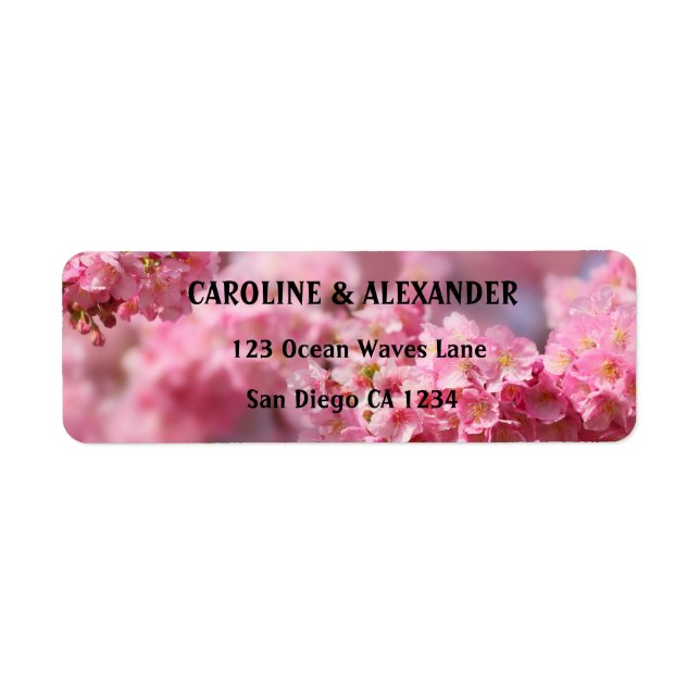 Elegant Cherry Blossom Floral Pink Wedding  Label (Front)