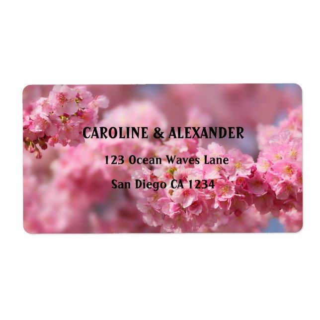 Elegant Cherry Blossom Floral Pink Wedding  Label (Front)