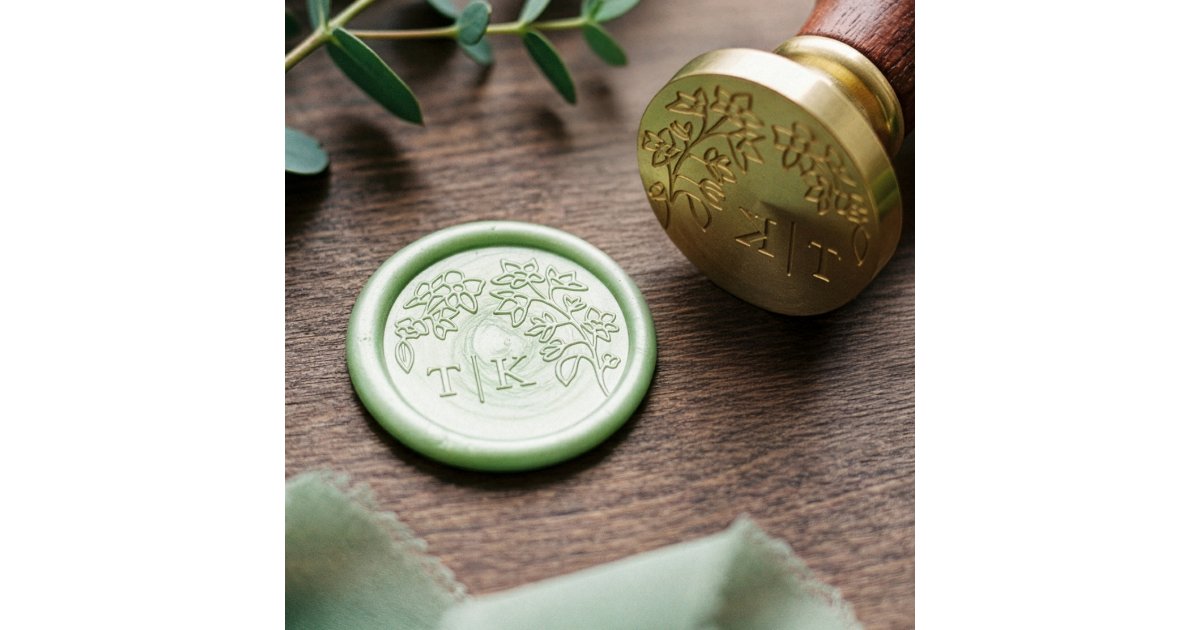 Elegant Cherry Blossom Floral Wedding Monogram Wax Seal Stamp | Zazzle