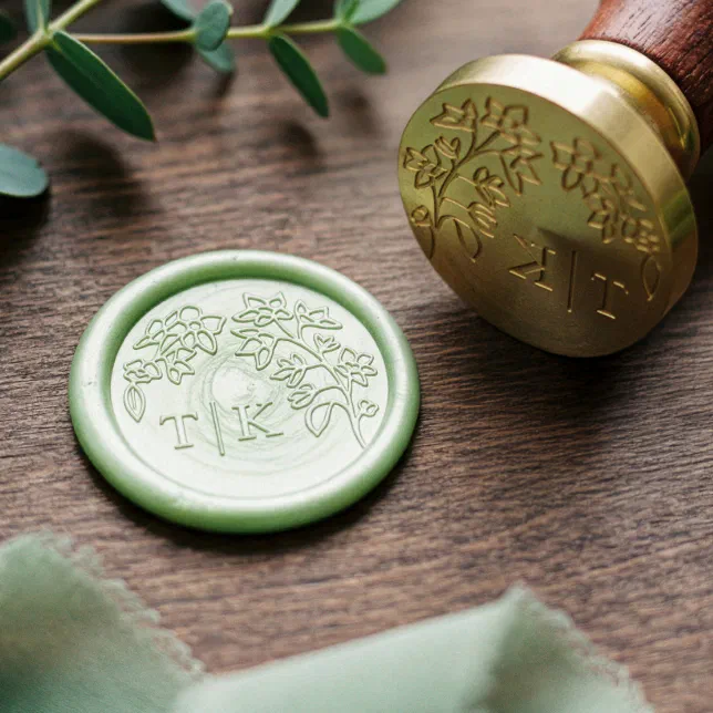 Elegant Cherry Blossom Floral Wedding Monogram Wax Seal Stamp | Zazzle
